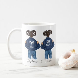 Personalised Best Friends Aries Cancer Girl Jean Coffee Mug