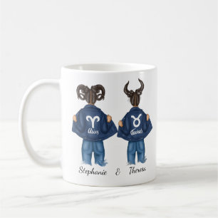 Personalised Best Friends Aries Taurus Girl Jean Coffee Mug
