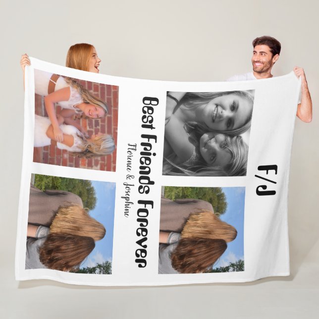 Personalised Best friends forever 4 photo collage Fleece Blanket (In Situ)