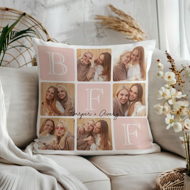 Personalised Best Friends Forever 6 Photo Collage Cushion (Celebrate your unbreakable bond with this "Best Friends Forever" photo pillow! )