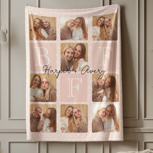Personalised Best Friends Forever 9 Photo Collage Fleece Blanket (Celebrate your unbreakable bond with this "Best Friends Forever" photo blanket! )