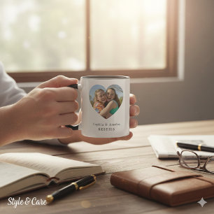 Personalised Best Friends Heart Photo Name Mug