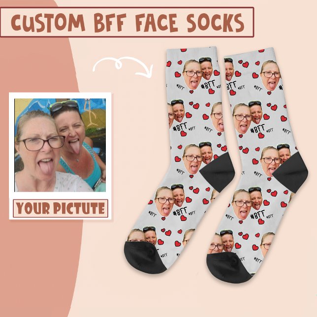 Personalised Best Friends Photo - Face on Grey Socks (Creator Uploaded)