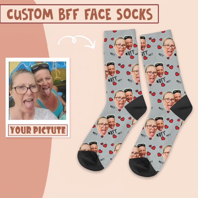 Personalised Best Friends Photo - Face on Grey Socks (Creator Uploaded)