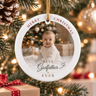 Personalised Best Godfather Ever Christmas Photo Ceramic Tree Decoration
