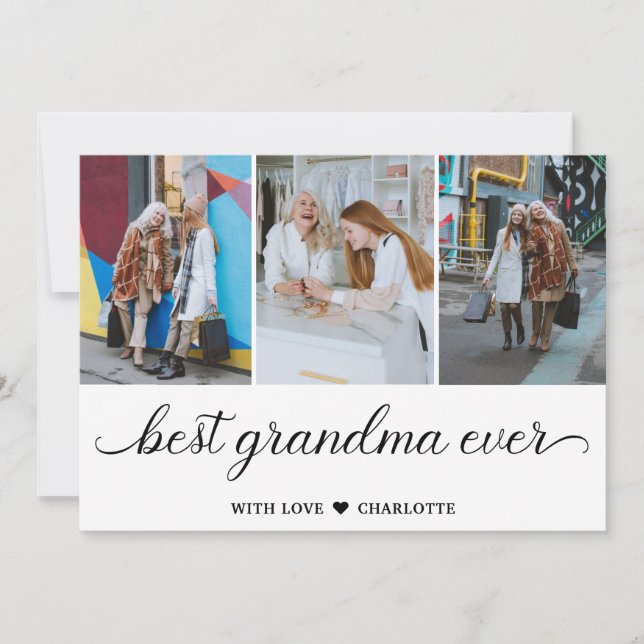Personalised Best Grandma Ever 3 Photo Collage  Card (Front)