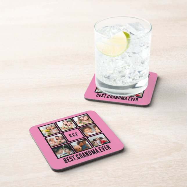 Personalised Best Grandma Ever 8 Photo Collage Coaster (Right Side)