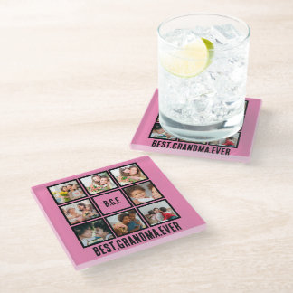 Personalised Best Grandma Ever 8 Photo Collage Glass Coaster