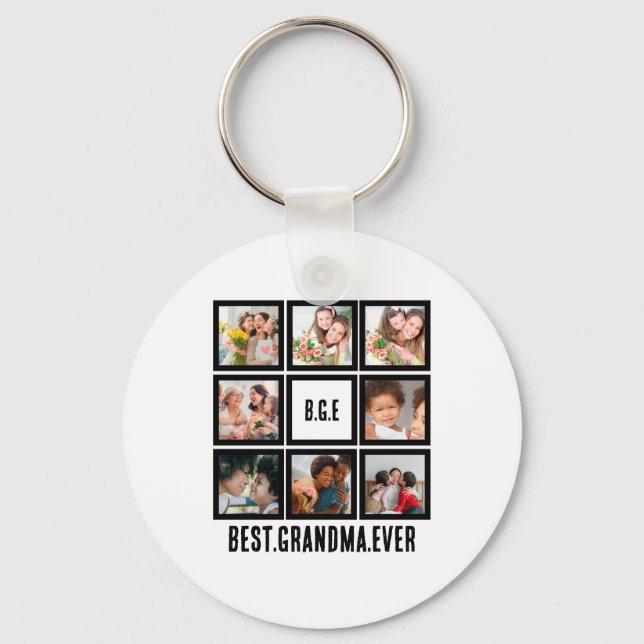 Personalised Best Grandma Ever 8 Photo Collage Key Ring (Front)