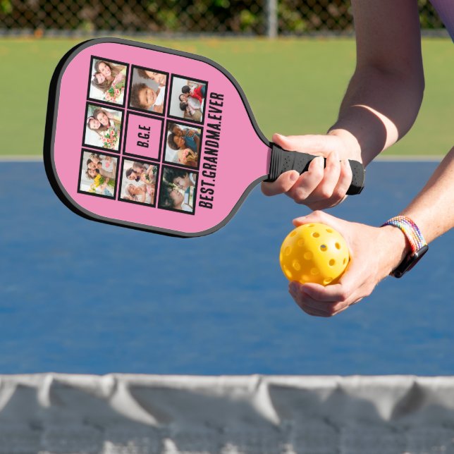 Personalised Best Grandma Ever 8 Photo Collage Pickleball Paddle (Insitu)