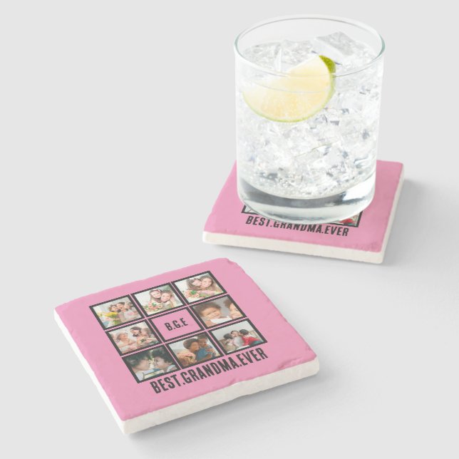 Personalised Best Grandma Ever 8 Photo Collage Stone Coaster (Side)