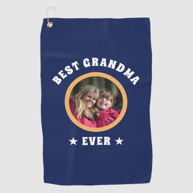 Personalised Best Grandma Ever Custom Family Photo Golf Towel (Front)