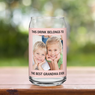 Personalised Best Grandma Ever Photo Pink Can Glass