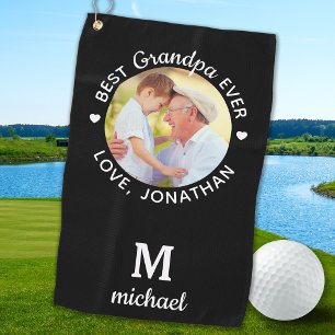 Personalised Best Grandpa Ever Monogram Name Photo Golf Towel