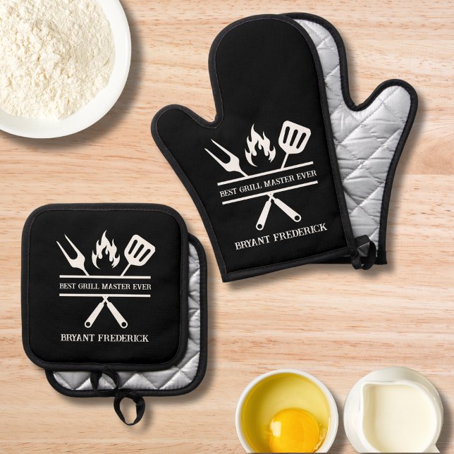 Personalised Best Grill Master Dad Father's Day  Oven Mitt & Pot Holder Set (Creator Uploaded)