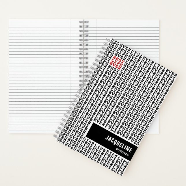 Personalised Best Life Ever Black White Red Notebook (Inside)