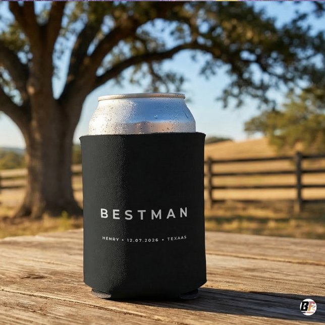 Personalised Best Man Black Custom Name, Date & L Can Cooler (Creator Uploaded)