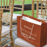 Personalised Best Man Burnt Orange Thank You Large Gift Bag<br><div class="desc">Personalised BEST MAN gift bag with terracotta and almond cream colour palette. The name template is set up ready for you to add the best man's name as well as the bride & groom's names and wedding date. The thank you wording reads "Thank you for being my best man" in...</div>