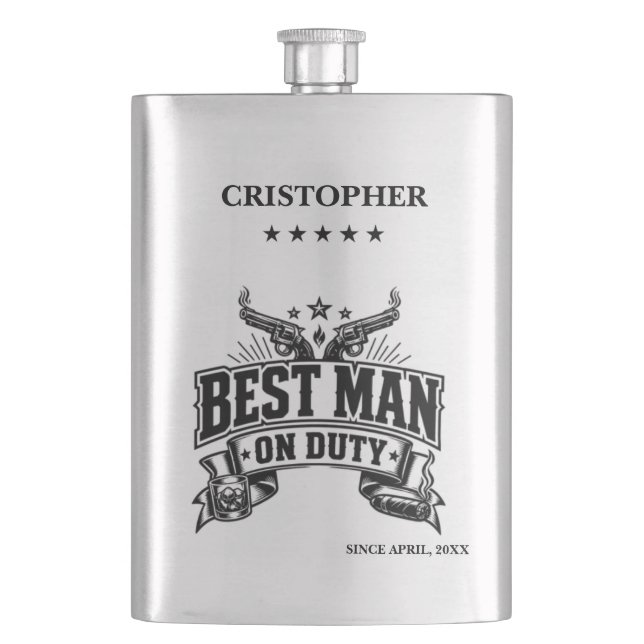 Personalised Best Man On Duty Hip Flask (Front)