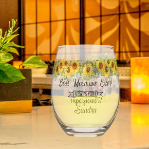 Personalised Best Meemaw Ever... Sunflower Stemless Wine Glass