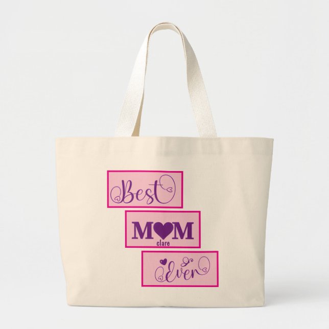 Personalised BEST MOM EVER 15 Script  Large Tote B (Front)