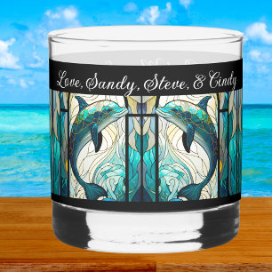 Personalised Best Mum Ever Blue and Teal Dolphin Whiskey Glass