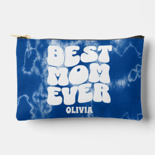Personalised Best Mum Ever Blue Tie Dye  Accessory Pouch