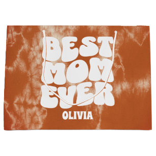 Personalised Best Mum Ever Brown Tie Dye  Large Gift Bag