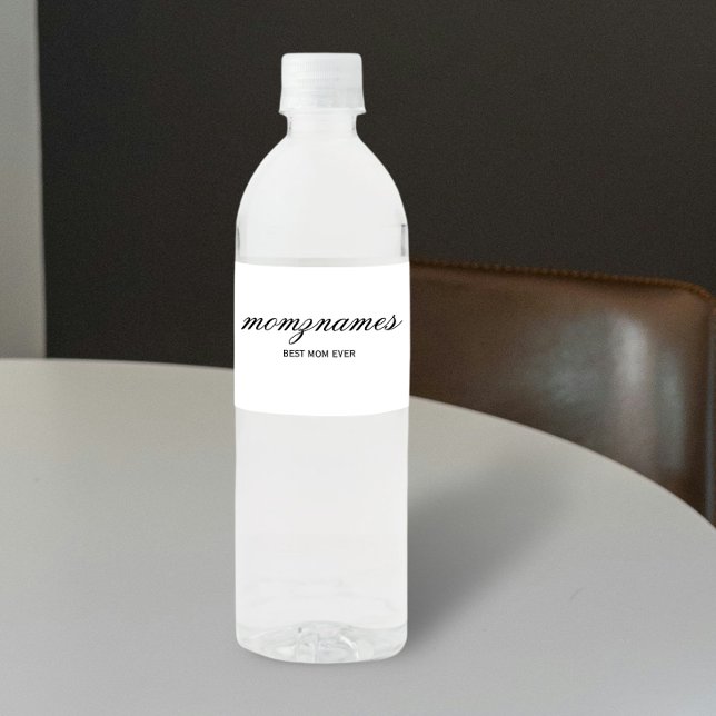 Personalised Best Mum Ever Calligraphy Name Water Bottle Label (Creator Uploaded)