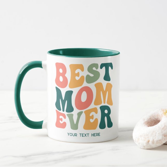 Personalised Best Mum Ever Colourful Groovy Mug (With Donut)