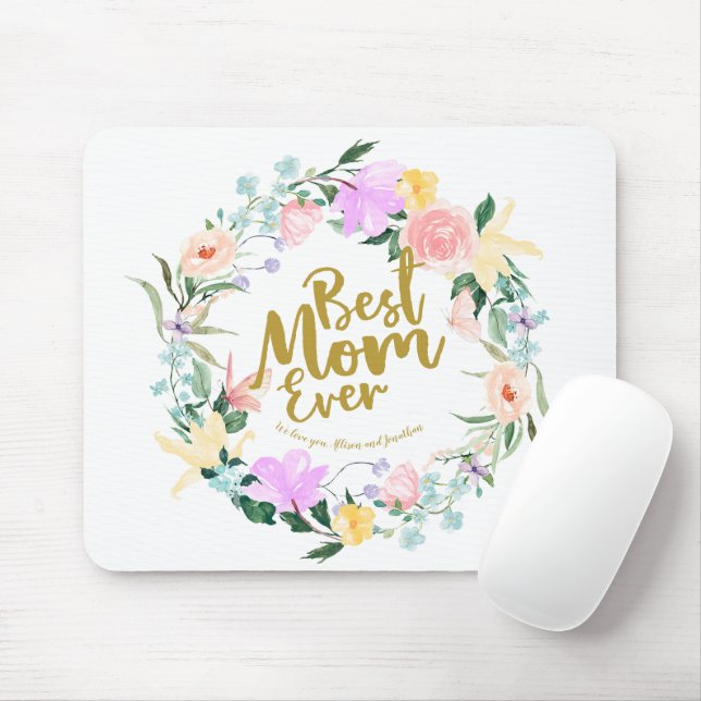 Personalised Best Mum Ever Floral Mouse Pad (With Mouse)