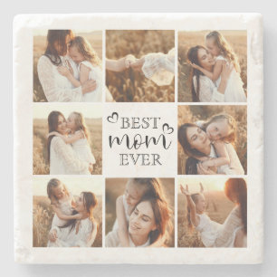 Personalised Best Mum Ever Modern Photo Collage Stone Coaster