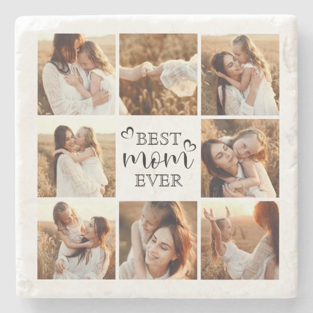 Personalised Best Mum Ever Modern Photo Collage Stone Coaster (Front)