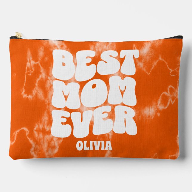 Personalised Best Mum Ever Orange Tie Dye  Accessory Pouch (Front)