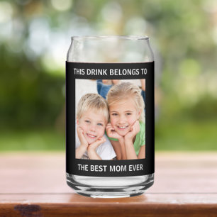  Personalised Best Mum Ever Photo Black Can Glass