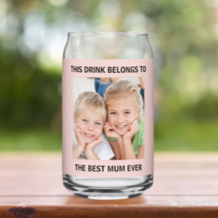 Personalised Best Mum Ever Photo Pink Can Glass