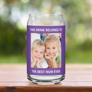 Personalised Best Mum Ever Photo Purple Can Glass