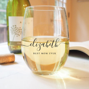 Personalised Best Mum Ever Script Monogram  Stemless Wine Glass