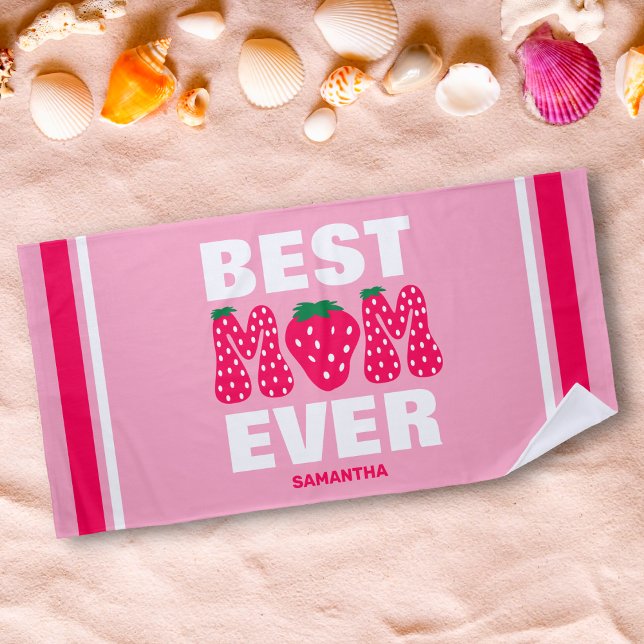 Personalised Best Mum Ever Strawberry Mother's Day Beach Towel (Creator Uploaded)