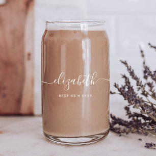 Personalised Best Mum Ever White Script Monogram Can Glass