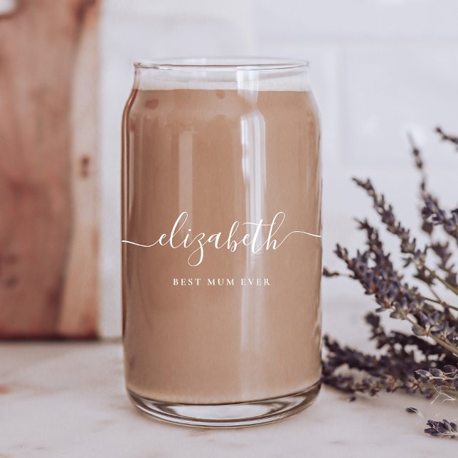 Personalised Best Mum Ever White Script Monogram Can Glass (Creator Uploaded)