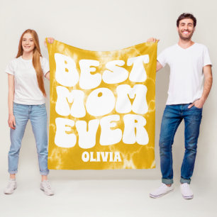 Personalised Best Mum Ever Yellow Tie Dye Fleece Blanket
