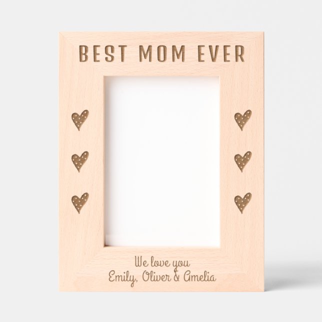 Personalised Best Mum Hearts Keepsake  Etched Frames (Front)