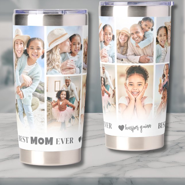 Personalised Best Mum Photo Collage Mother Insulated Tumbler (Personalized Best Mom 8 Photo Collage Mother Insulated Tumbler )