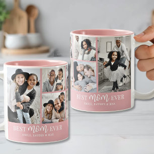 Personalised Best Mum Photo Collage Pink Two-Tone Coffee Mug