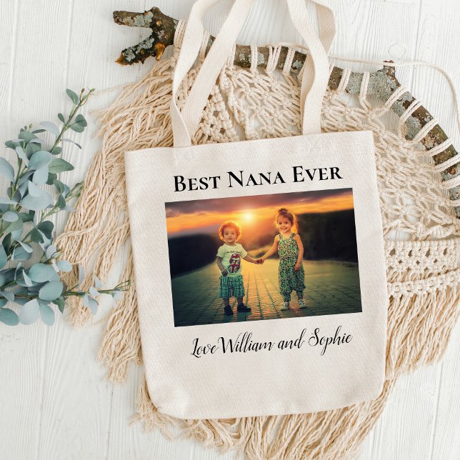Personalised Best Nana Ever Photo  Tote Bag (Best Nana Ever Kid's Photo/Names Tote Bag)