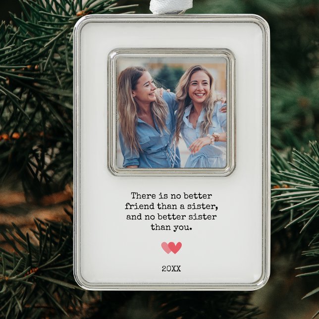 Personalised Best Sister Photo Christmas Silver Plated Framed Ornament (Modern Personalized Sister Photo Christmas Christmas Ornament)