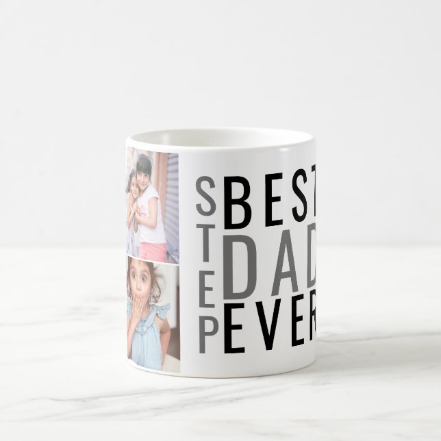 Personalised Best Step Dad Ever 6 Photo Collage Coffee Mug (Center)