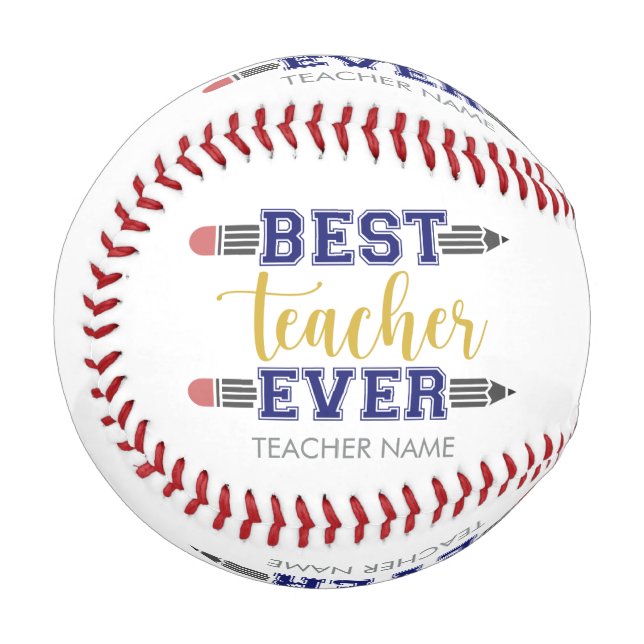 Personalised Best Teacher Ever - Customised Gift Baseball (Front Left)