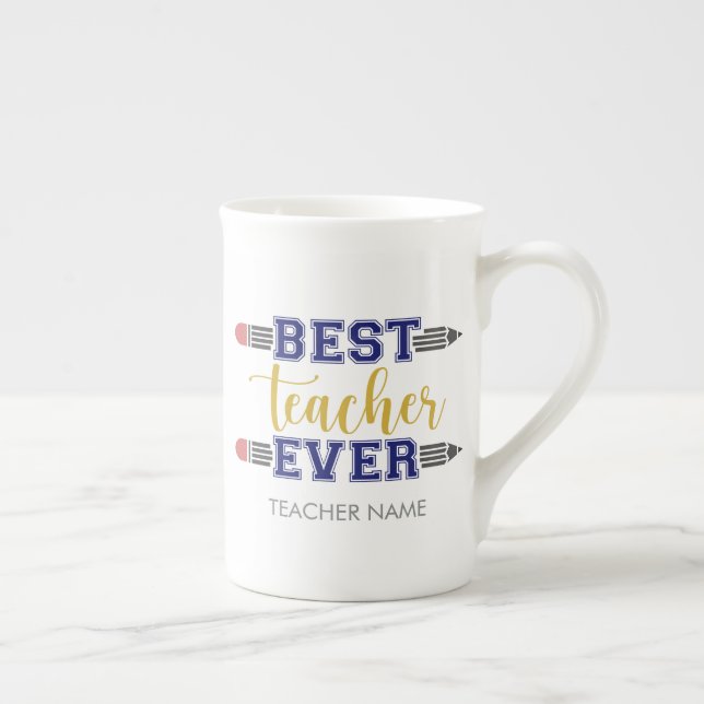 Personalised Best Teacher Ever - Customised Gift Bone China Mug (Right)